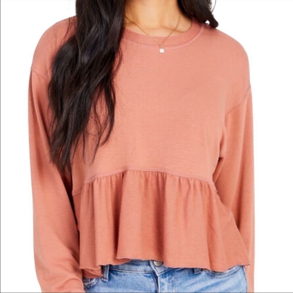 ALRAR’D STATE NWT Mica Ruffle Peplum Hem Top Size Medium in New Wheat Tan - Picture 2 of 16